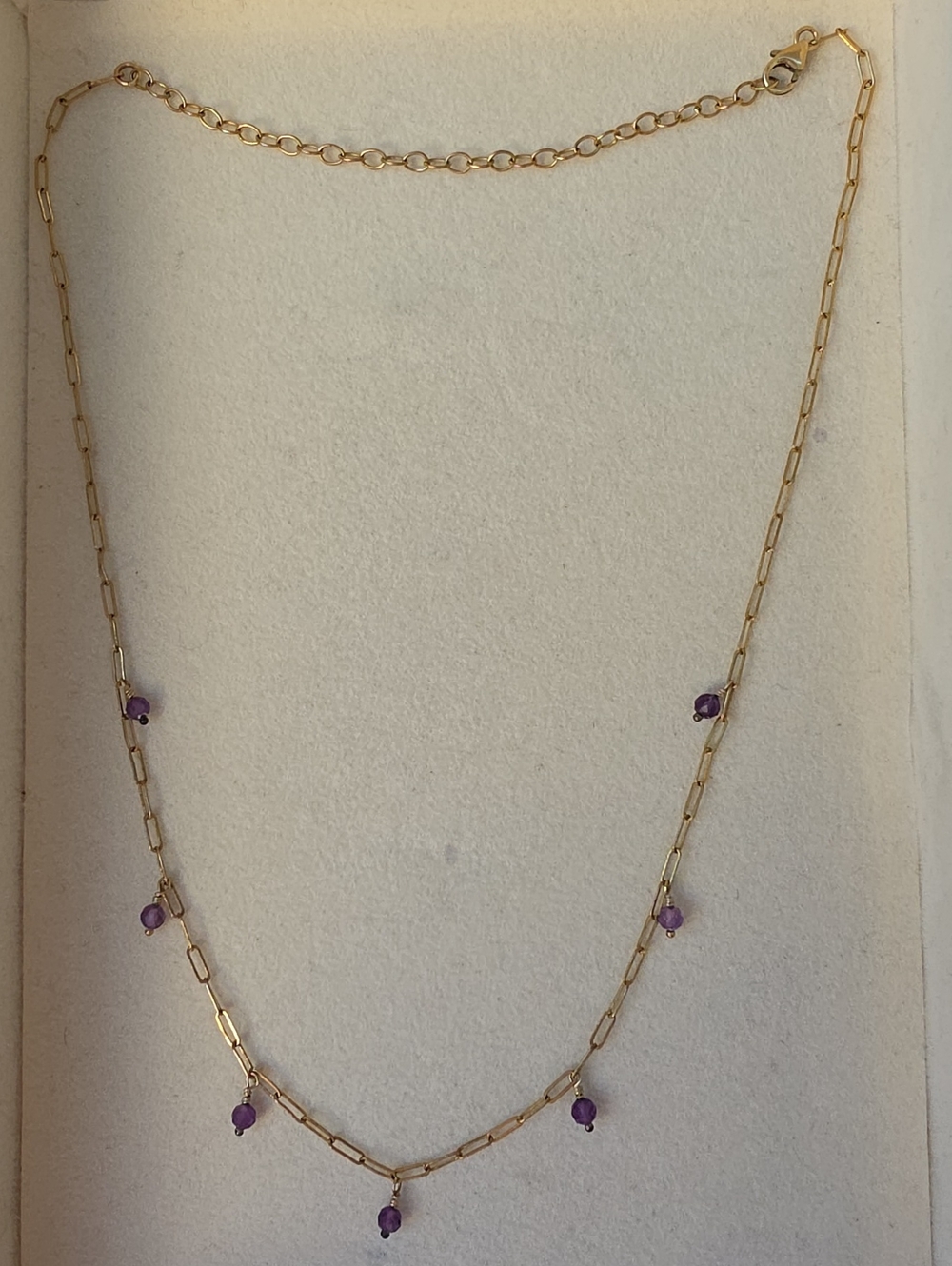 19" Gold Filled Chain Necklace with Purple Bead Accents